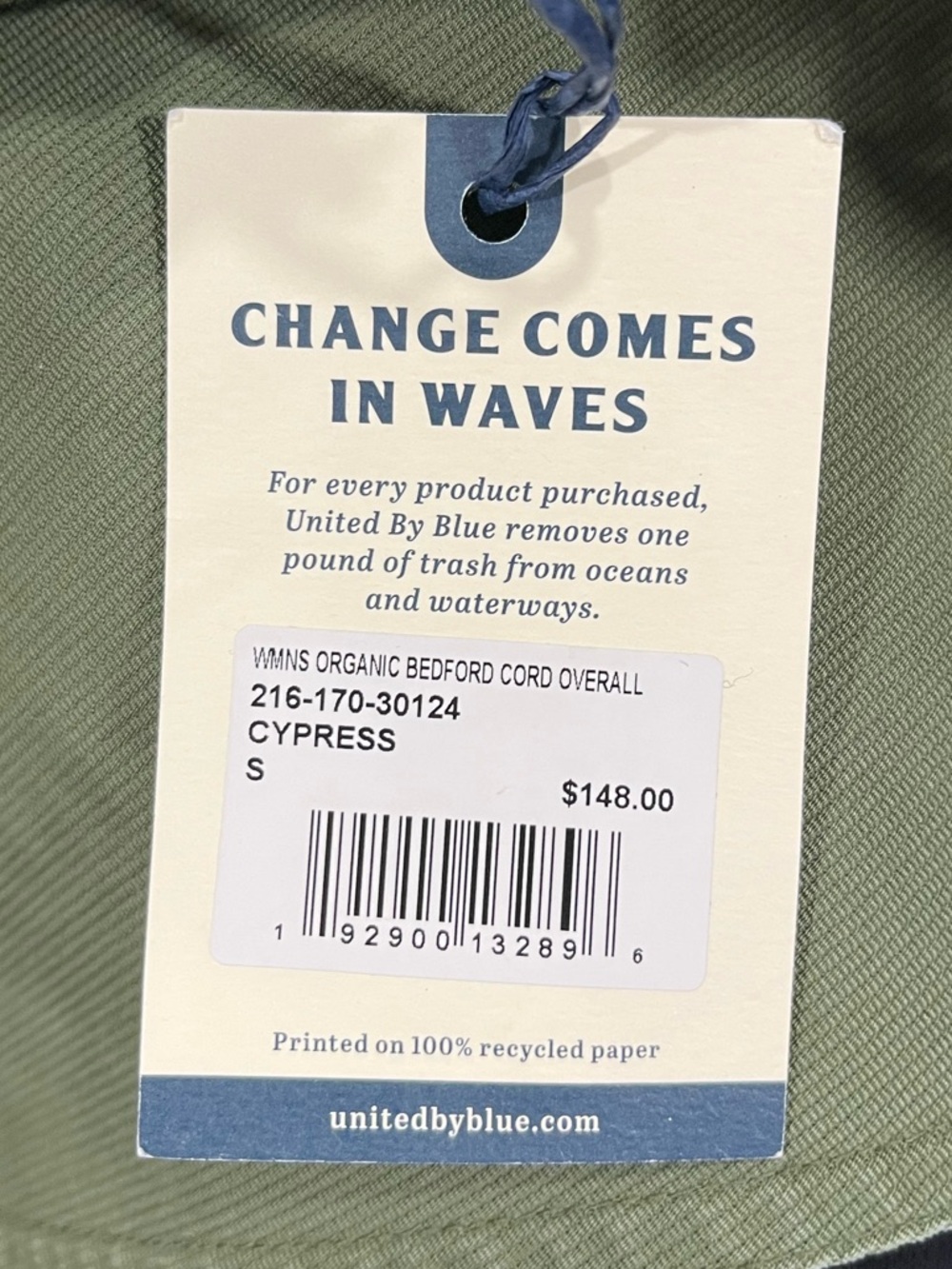 NWT United By Blue Organic Bedford Cord Overall in Cypress - Picture 4 of 6